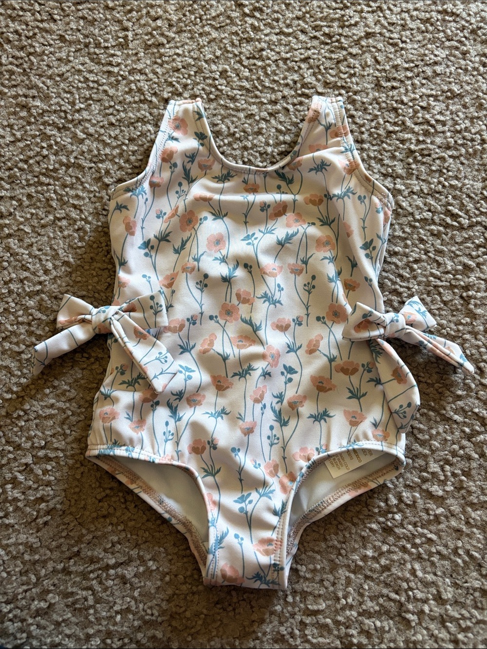 B62 Dot Dot Smile Pink Floral One-Piece Swimsuit with Blue Stems